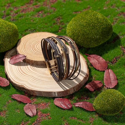 FANCY SHINY Beaded Leather Wrap Bracelets Cute Boho Stackable Bangle Cuff with Magnetic Clasp4