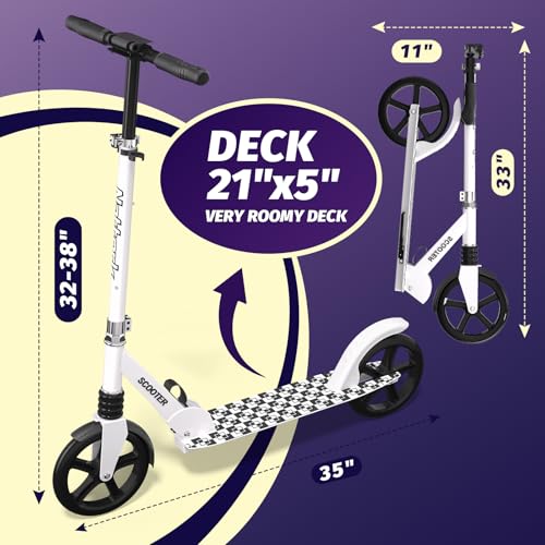Image of Nattork Kick Scooter for Age 6+ Kids Teens Adults, Max Load 240 LBS, Adjustable Height Foldable with 8 inch Large Wheels, Anti-Shock Suspension