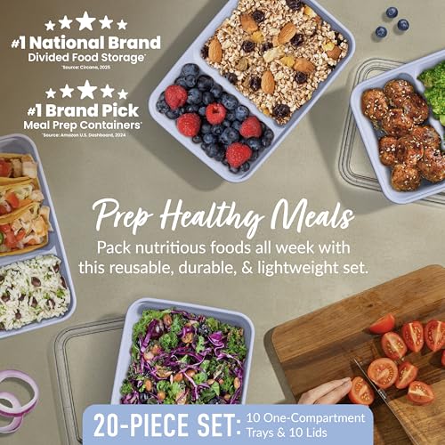 Image of Bentgo Prep 2-Compartment Meal Prep Containers with Lids, 20 Piece Set