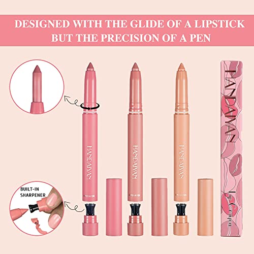 3 Colors Waterproof Crayon Matt Nude Lipstick Lipliner Pack Set With Built-In Sharpener.longwear Moisture Smooth Matte Lipliner Pencil Collection.ultimate Nourishing Buildable Velvet Lip Crayon Lip Liner Lip Pen Lip Makeup 1#2#3# #TOP4