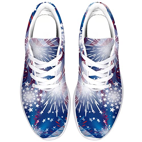 4th July Fireworks Shoes Womens Mens Tennis Shoes Red White and Blue Patriotic Running Sneakers Gifts for Girls Boys,US Size 8 Women/6 Men4