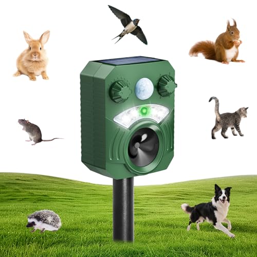 Cat Repellent for Gardens UK Solar & USB Charging Ultrasonic Cat Scarer with 5 Adjustable Modes PIR Motion Sensor LED Flash Waterproof Outdoor Deterrent for Cats Foxes Squirrels Rabbits Dogs