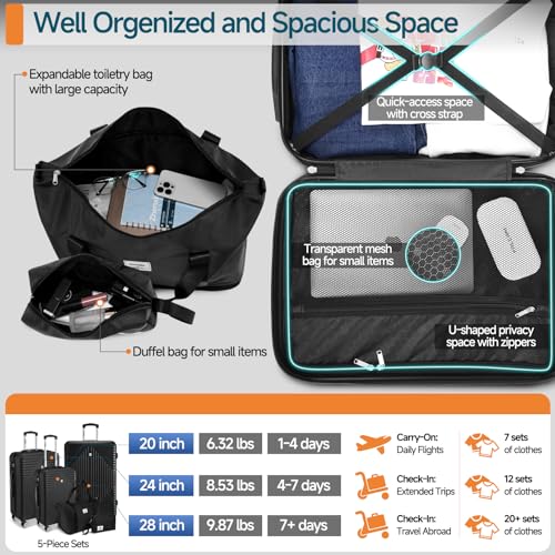 Hoteel Luggage Sets, ABS+PC Hard Shell Suitcases with Wheels, TSA Aproved Lock and Carry on Bags, Travel Suit Case Set for Men and Women, (Black)3