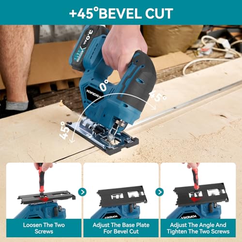 Yofidra Cordless Jigsaw 750W - Brushless Electric Jigsaw, 3000mAh Batteries, 65mm Wood Cutting Depth, Max 3000 SPM, 3 Orbital Settings, for Wood, Metal and Plastic 2 Yofidra Cordless Jigsaw 750W - Brushless Electric Jigsaw, 3000mAh Batteries, 65mm Wood Cutting Depth, Max 3000 SPM, 3 Orbital Settings, for Wood, Metal and Plastic - Image 2