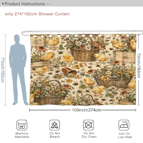 Rideau de douche anti éclaboussures extra large polyester imperméable à fleurs jaunes rustique