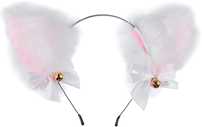 KALLORY Animal Cat Ear Headband with Bells Halloween Cosplay Costume Party Hairband Furry Fox Ear Headwear Plush Cat Ear Headpiece