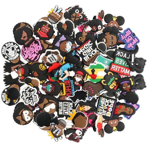 50Pcs Shoe Decoration Charms, Black Live Matters Shoe Charms for Black Girls Women, Variety Colors Cute Designs Shoes Decor Suitable for Shoe