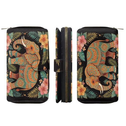 Image of COEQINE Ladies Wallets Pink Leopard Heart Black Printed Leather Phone Long Clutch Purses Check Coin Change Holder