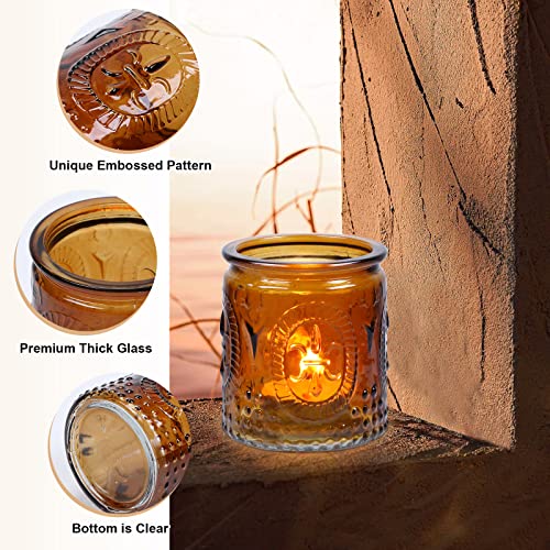 Qucover Amber Votive Candle Holders, Set Of 12 Tealight Candle Holders Vintage Embossed Copper Amber Glass Decor For Outdoor Parties, Birthday, Christmas Table Decorations #TOP2