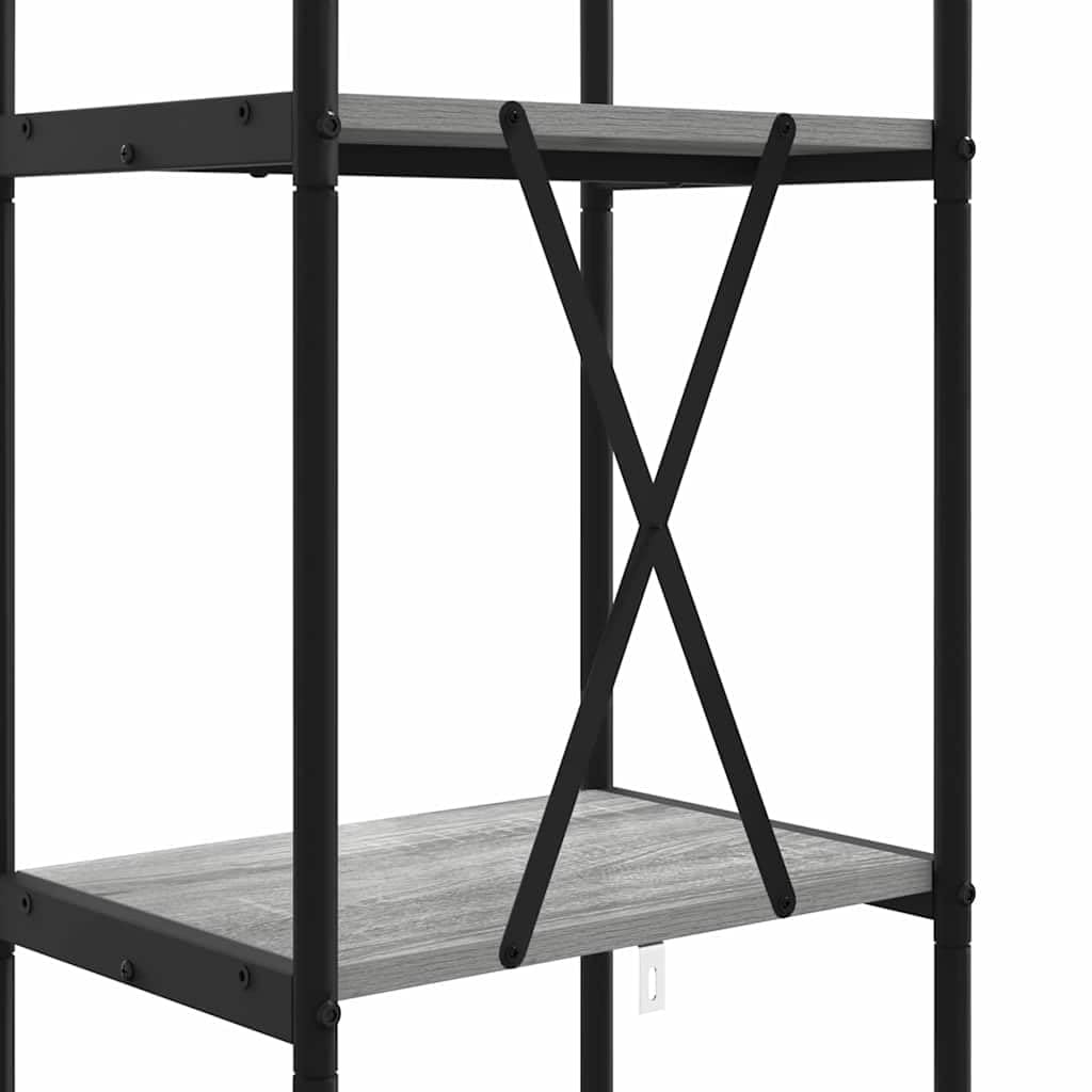 Scaffale grigio Sonoma, 40 x 30 x 146 cm, in legno, 4 ripiani | Scaffale sottile con 4 ripiani aperti e gambe in acciaio nero, per soggiorno, camera da letto e ufficio.