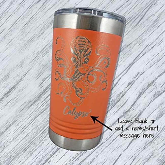 Personalized Octopus Tumbler, Custom Engraved Kraken Travel Mug, Choice of Color