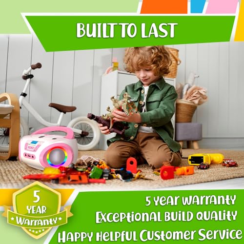 Image of TINYGEEKS Tunes Kids Boombox CD Player for Children - FM Radio - Includes Batteries - Rose Radio - CD Player with Speakers for Children and Toddlers - Rose