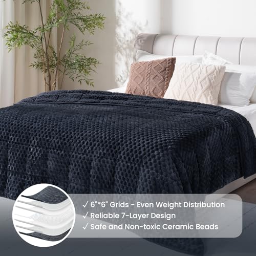 Image of Drewin Weighted Blanket Queen Size 20lbs, Soft Cozy Jacquard Sherpa Weighted Blanket for Adults, 60 x 80 inches Bed Blanket for Sleeping, Cozy Fluffy Knitted Heavy Blanket, Grey Blue