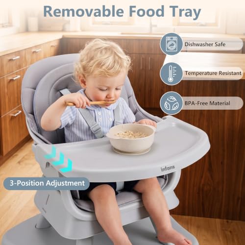Image of INFANS 8-in-1 Baby High Chair, 10 Months+, Convertible Highchair, Polypropylene, Grey, 10x10x10 cm, 2 kg, 10 kg Weight Capacity, Portable, Assembly Required