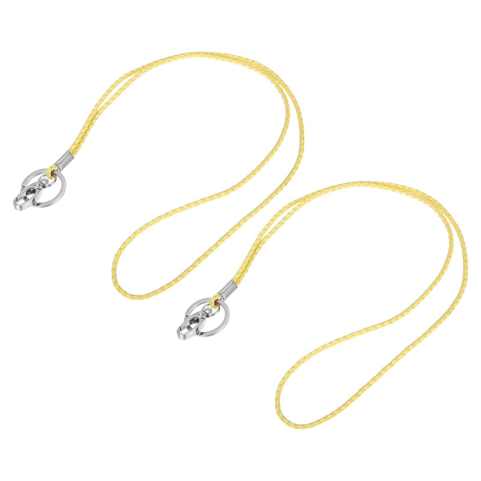 PATIKIL Office Leather Lanyards 19 Inch, 2 Pcs Key Braided Lanyard Neck Necklace Strap Work Card Holder with Clasp/Ring for Keys ID Badges Name Tag USB Flash Drive, Yellow