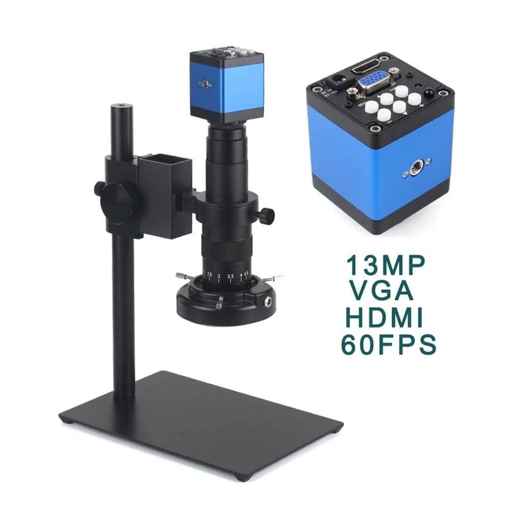 Microscope 48MP 4K 2K HDMI VGA Industrial Digital Video Microscope Camera Monocular 120X 180X 300X Zoom C-Mount Lens for Repair Soldering(C 13MP HDMI VGA,300X)