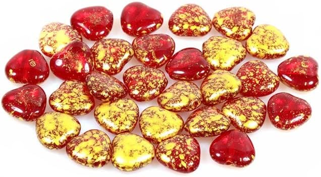 150pcs Heart Beads 10 x 10 mm, Transparent Red 56902 (90090-56902), Bohemia Crystal Glass, Czechia 11179001