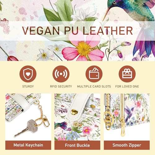 Image of Jogjam Hummingbird Bird Rfid Women Wallet, Small Slim Thin Compact Credit Card Wallet, PU Leather Bifold Cash Wallet, Zipper Coin Pocket ID Window, Female Ladies Girl Gifts