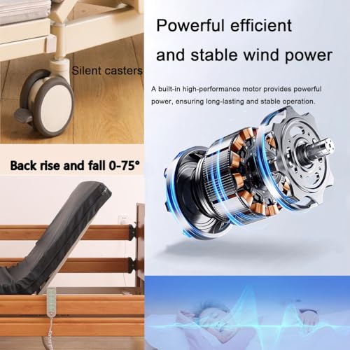 Premium Medizinische Betten mit 5 Funktionen für Zuhause mit verstellbarer Höhe, vollelektrische Krankenhausbetten mit leisen Rädern, Matratze, IV-Ständer, 199.6 kg Belastung (212 x 104 x 28-68 cm) – Bild 8