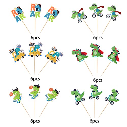 36 Pack Dinosaur Cupcake Toppers Glitter Roar Dinosaur Cupcake Picks Dino Theme Baby Shower Kids Birthday Party Cake Decorations Supplies Green #TOP2