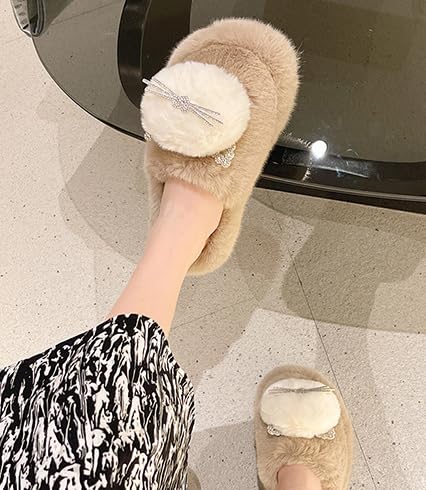 Women's Fuzzy Slip-on Slippers Warm Cozy Soft Lightweight House Shoes Faux Fur Slides Sandals for Indoor Outdoor3