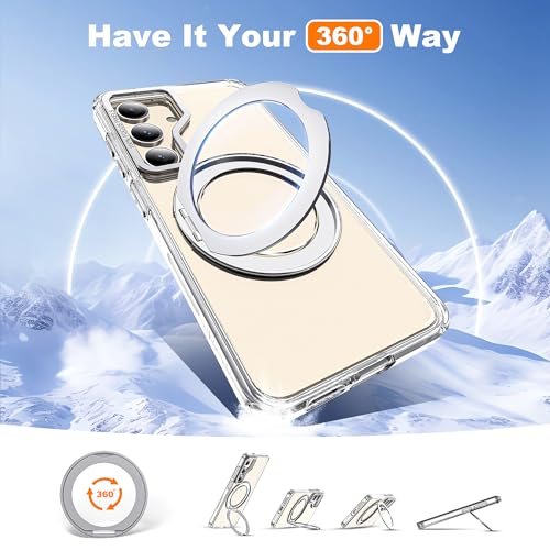 Image of Compatible with Samsung Galaxy S24 Plus Case with 360Rotatable Magnetic Ring Stand Compatible with Mag-Safe Military Protection Shockproof Transparent Phone Case for Galaxy S24+,Clear