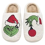 NGGGN Women Men Cute Cartoon Christmas Slippers Winter Plush Funny Slippers Comfy Warm Furry House Shoes Green-41-42