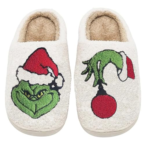 Women Men Cute Cartoon Christmas Slippers Winter Plush Funny Slippers Comfy Warm Furry House Shoes