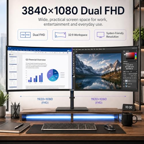 Image of Deco Gear 49 Inch Curved Monitor, 3840x1080 Ultrawide Gaming WDFHD Screen, 144Hz, 32:9, 3ms, 3000:1 VA Display, HDR400, Adaptive Sync, USB-C 65W, HDMI, PIP /PBP, KVM, 1800R, Office & Workstation Setup