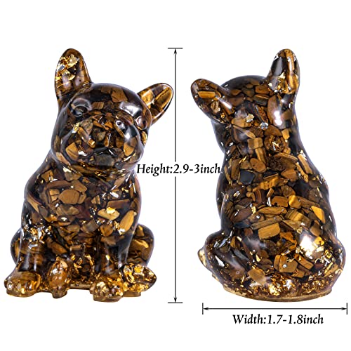 Nupuyai Tiger's Eye French Bulldog Carved Crystal Animal Statue Ornament, Energy Healing Stone Pocket Figurine Resin Home Office Decor - Image 2