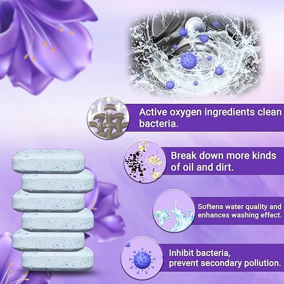Zestio Washing Machine Deep Cleaner Descaler Tablets for All Front and Top Load Machines, with Descaling and Stain-Removing Power-Lavender-Pack Of 1 1
