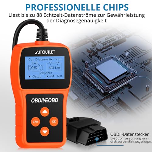 AUTOUTLET OBD2 Diagnosegerät, Auto OBD2 Scanner Codeleser OBD2 EOBD Motor Fehlercodeleser Scanner mit DTC-Definition, 10 Sprachen, Spannungserkennung und -überwachung, KFZ-Fehlercode-Lesegerät