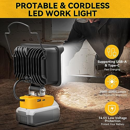 Cordless Portable Light For Dewalt 20V Battery, 40W