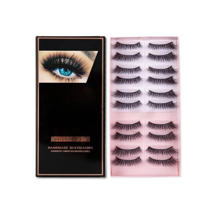 DOLO Magic Professional Synthetic Fibers False Eyelashes, Natural & soft 100% Handmade 3D Eyelashes Pack 10 Pairs of 1 box Best result-image-9