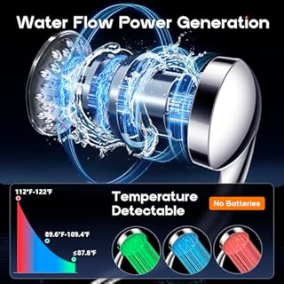PinWin LED Shower Head, 8'' Large LED Rainfall Shower Head with 16'' Adjustable Upgraded Extension Arm,High Pressure Handheld Spray with LED Color Changing Based on Water Temperature,Easy Installation