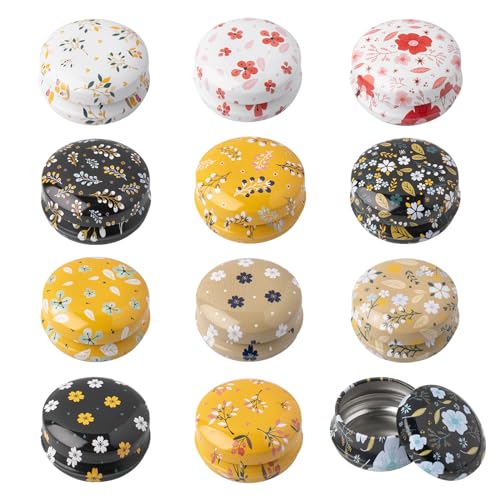 FRUHLING Lot de 12 boîtes à bougies en métal vides - Rondes - Avec couvercle - Petites boîtes de voyage pour baume à lèvres, lotion, masques, cosmétiques