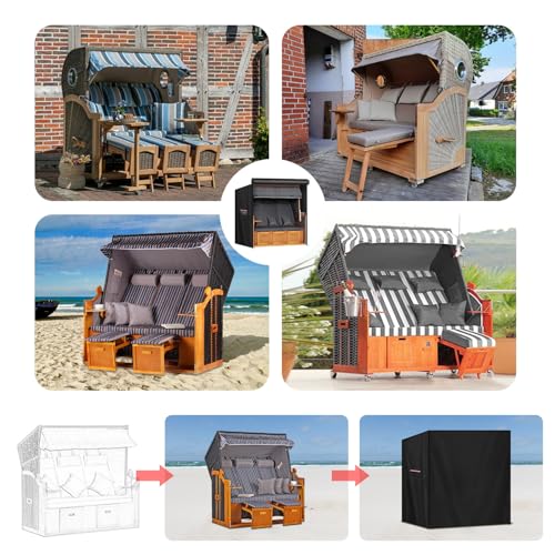 LAMUNI Strandkorb Abdeckplane Winterfest Strandkorb Hülle XXL Schutzhülle für Strandkorb 3-Sitzer Wasserdicht Abdeckhauben für Strandkörbe 420D Oxford Strandkorbabdeckung, 165x100x165/145cm