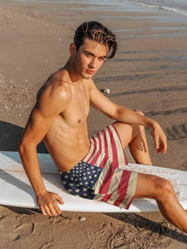 Mens Swim Trunks with Compression Liner,Vintage American Flag Men's Inseam Board Shorts Quick Dry Bathing Suit for Men/Boys3