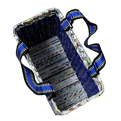 Image of Paperus Re-usable Small Blue Check Tote, Carry Bag, Shopping Bag, Handbag, Tiffin Basket, Lunch Bag, Eco-friendly Handmade of Paper Ropes 11 In Tall 10 In Length 5 In Wide Base