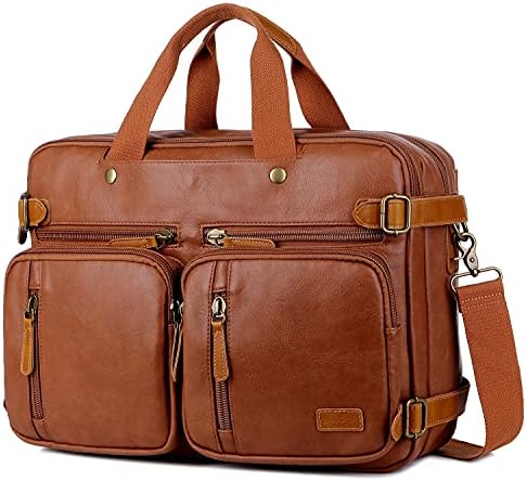 Men Vegan Leather Briefcase Backpack Hybrid 17 Inch Laptop Bag Case Business Messenger bag HB-22