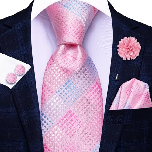 Image of Hi-Tie Men's Tie Lapel Pin Set Pocket Square Cufflinks Formal Woven Silk Tie Sets Wedding Party