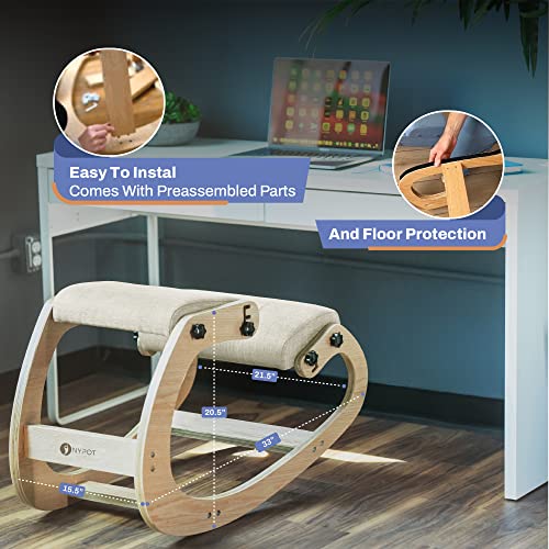 Nypot Ergonomic Kneeling Chair - Adjustable Height Rocking Knee Chair Posture Chair - Wooden Office Chair To Improve Posture - Desk Chair For Home Office Gift Woman - Angled Chair Ivory Kneeling Stool #TOP5