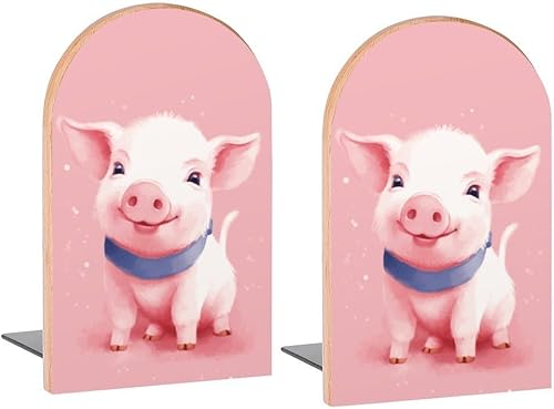 Lindos sujetalibros decorativos de madera de cerdo rosa para estantes, habitación de los niños, escritorio, oficina en casa, tapones de libros para
