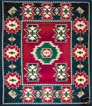 Southwest Hunter Green and Burgundy Soft Fleece Throw Blanket 50x60
