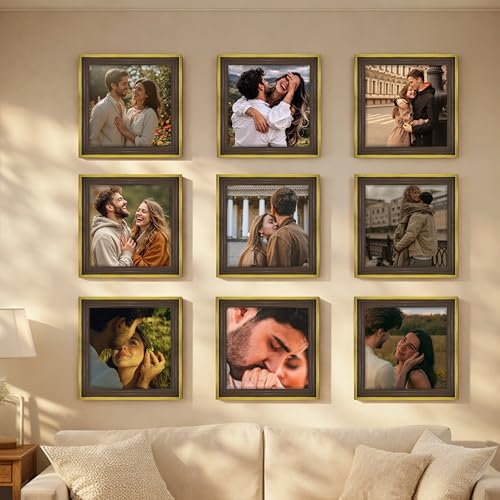 Image of Art Street Luxury Photo Frame for living room, Modern Step Design Photo Frames for Photograph, Art Work, Kids Room Set of 9 (12x12 Inch, Gold)