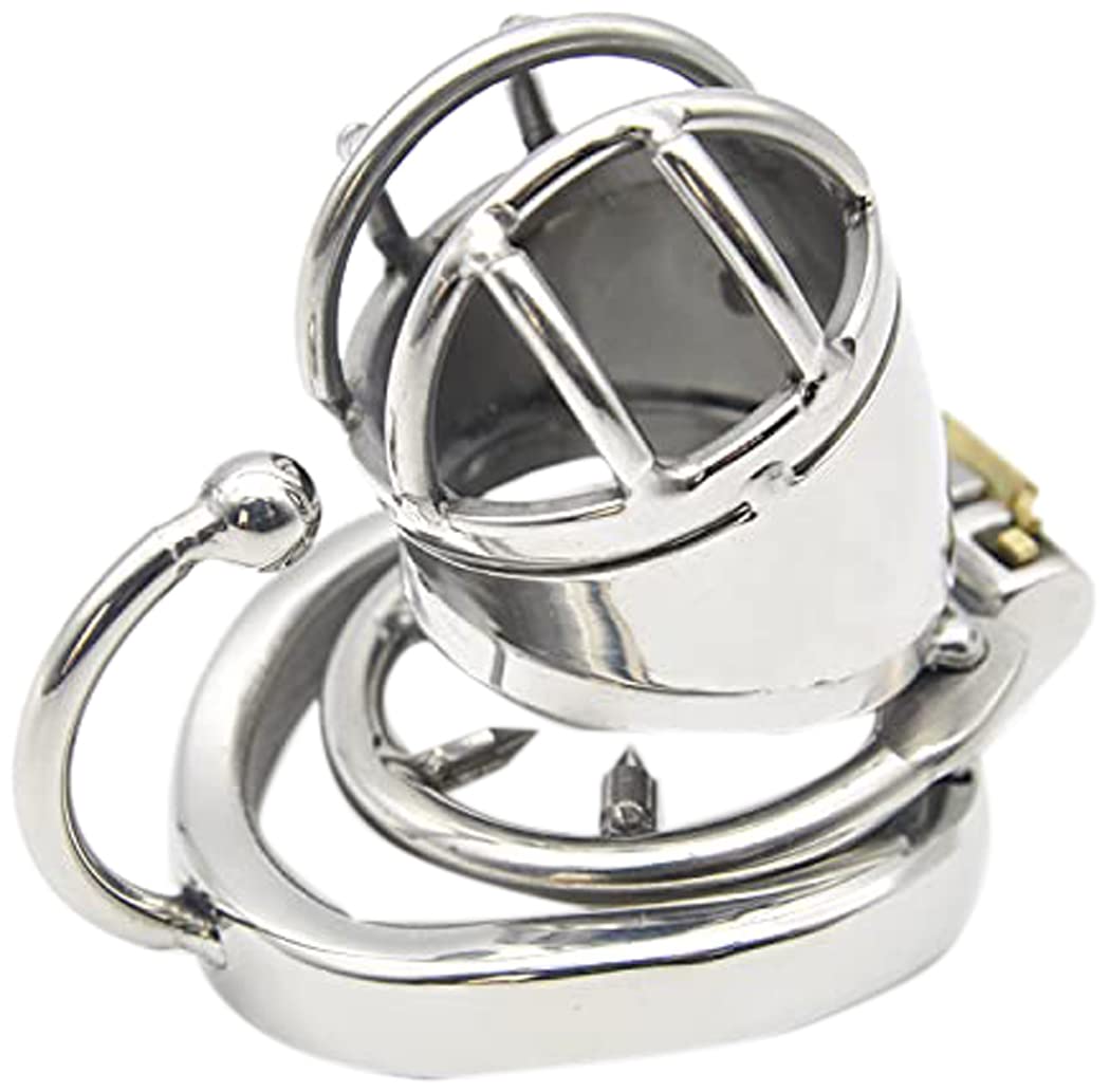 Bondage Masters Chastity Cage Male Chastity Device, Removable Pain Ring & Scrotum Bar,Silver