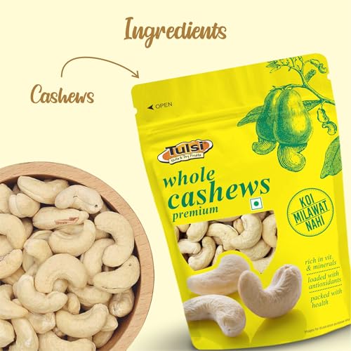 Image of Tulsi Whole Cashew Premium (Grade W320) 200g | Handpicked Kaju Nuts | Premium Cashew Nuts | Raw Cashews | Rich in Protein | Source of Dietary Fiber | Whole Kaju | Farm Sourced