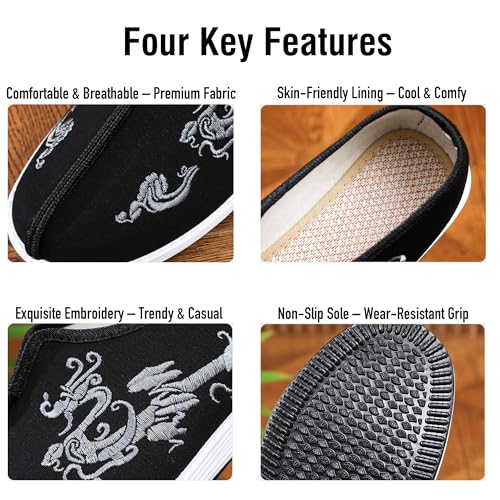 Embroidered Tai Chi Kung Fu Shoes, Unisex Canvas Martial Arts Flats, Traditional Chinese Slip-On Sneakers with Non-Slip Sole for Men and Women2