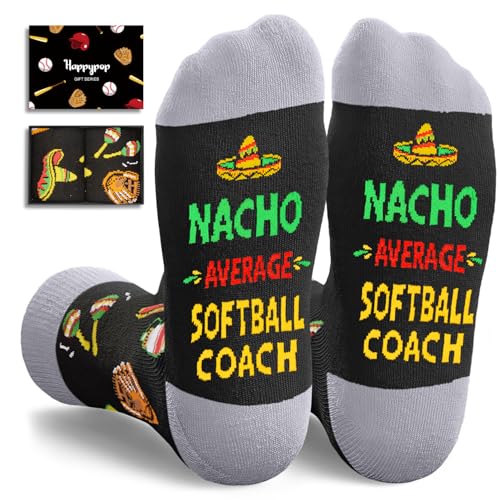 HAPPYPOP Softball Coach Appreciation Gifts - Nacho Average Softball Coach Socks Birthday Senior Night Christmas Gift for Women and Men