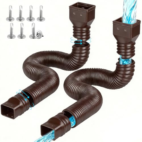 Extensiones de Bajante de Canal de Lluvia Extension de 80/100 mm Alargador Flexible Canalón Canalones y Bajantes Extensor Canalon Retráctil de 47 a 150 cm (Marrone   2 pezzi)